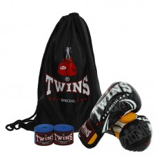 Боксерський набір 3в1 Twins 8 унцій, чорний-жовтий, код: BO-9943_8BKY Боксерський набір 3в1 Twins 8 унцій, чорний-жовтий, код: BO-9943_8BKY