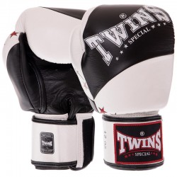 Рукавички боксерські шкіряні Twins 10 унцій, чорний-білий, код: BGVL10_10BKW