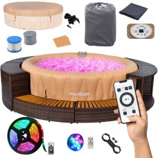 Джакузі-SPA надувне Thunder Latte 6-місне + коричневі меблі з ротанга – 8 шт, код: LATTE-FULL-BROWN-IN
