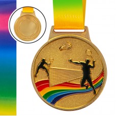 Медаль спортивна зі стрічкою кольорова PlayGame Бадмінтон d-65 мм золота, код: C-0346_G