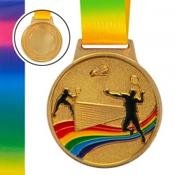 Медаль спортивна зі стрічкою кольорова PlayGame Бадмінтон d-65 мм золота, код: C-0346_G