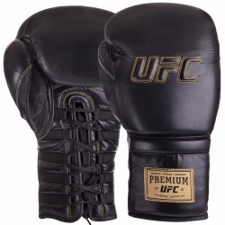 Рукавички боксерські шкіряні UFC PRO Prem Lace Up 18 унцій, чорний, код: UHK-75047-S52