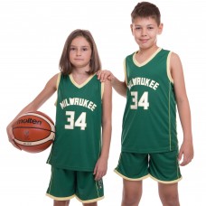 Форма баскетбольна підліткова PlayGame NB-Sport NBA Milwaukee 34 M (8-10 років), ріст 130-140см, зелений-жовтий, код: BA-0971_MGY