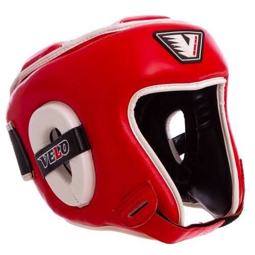Шолом боксерський відкритий Velo шкіряний з посиленим захистом макушки XL, червоний, код: VL-8195_XLR