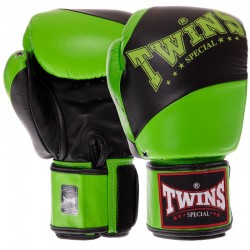 Рукавички боксерські шкіряні Twins 10 унцій, чорний-зелений, код: BGVL10_10BKG
