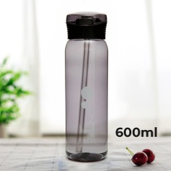 Пляшка для води Casno 600 мл з соломинкою, чорна, код: KXN-1211_Black