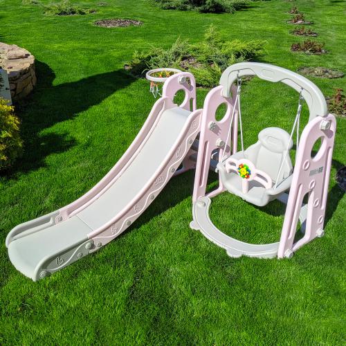 Гірка-гойдалка з баскетбольним кільцем Bambi YG2020-1-8 сіро-м'ятний, код: 6903317365524 Гірка-гойдалка з баскетбольним кільцем Bambi YG2020-1-8 сіро-м'ятний, код: 6903317365524