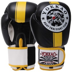 Рукавички боксерські Yokkao шкіряні на липучці 10 унцій, чорний-жовтий, код: YK016_10_BKY-S52