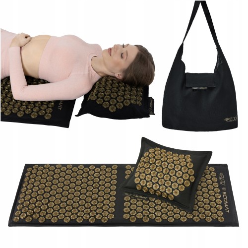 Килимок акупунктурний з подушкою 4Fizjo Eco Mat XL Аплікатор Кузнєцова чорний-золотий, код: P-5907739313591