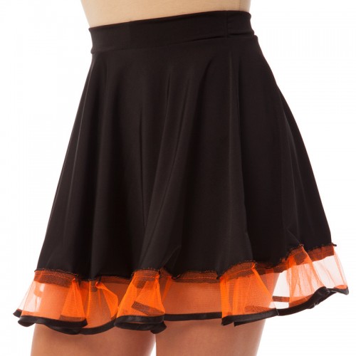Спідниця кльош з воланом для бальних танців FitGo 36, зріст 140-146, чорний-помаранчевий, код: DR-1626_36BKOR