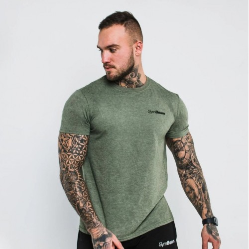 Футболка чоловіча GymBeam Basic Heather Military S, зелений, код: 8586025606288