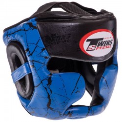 Шолом боксерський з повним захистом шкіряний Twins M, чорний-синій, код: BO-0774_MBL