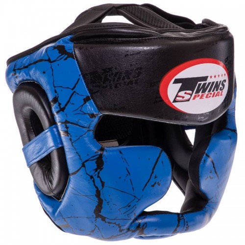 Шолом боксерський з повним захистом шкіряний Twins M, чорний-синій, код: BO-0774_MBL Шолом боксерський з повним захистом шкіряний Twins M, чорний-синій, код: BO-0774_MBL