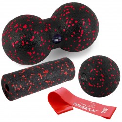 Набір для масажу та йоги PowerPlay EPP (2 м"ячики + валик масажер 15x5,3 см) Red + резинка 11кг. опір, код: PP_4091_Red