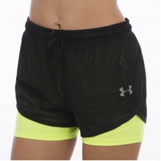 Шорти короткі подвійні жіночі спортивні Under Armour 2XL (46-48), чорний-салатовий, код: CO-1724_2XLLG