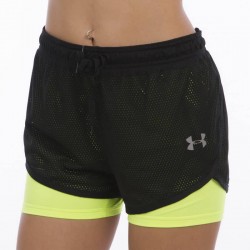 Шорти короткі подвійні жіночі спортивні Under Armour 2XL (46-48), чорний-салатовий, код: CO-1724_2XLLG