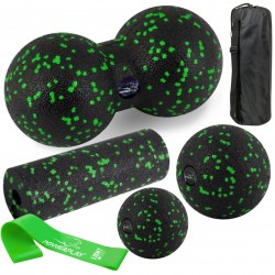 Набір для масажу та йоги PowerPlay EPP (3 м"ячики + валик масажер 15x5,3 см) Green  + резинка 5,5 кг., код: PP_4093_Green
