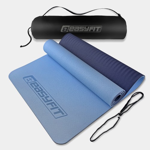 Килимок для йоги та фітнесу EasyFit TPE+TC 1830х610х6 мм двошаровий + Чохол блакитний-синій, код: EF-1924s-LBBL-EF