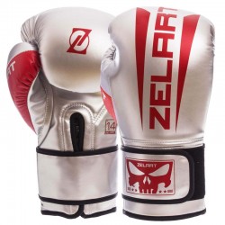 Рукавички боксерські Zelart PU 14 унцій, срібний-червоний, код: BO-1323_14_GRR-S52