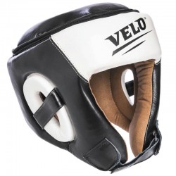 Шолом боксерський відкритий Velo шкіряний з посиленим захистом верхівки M, чорний, код: VL-2211_MBK