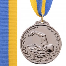 Медаль спортивна зі стрічкою PlayGame Плавання срібна, код: C-7015_S