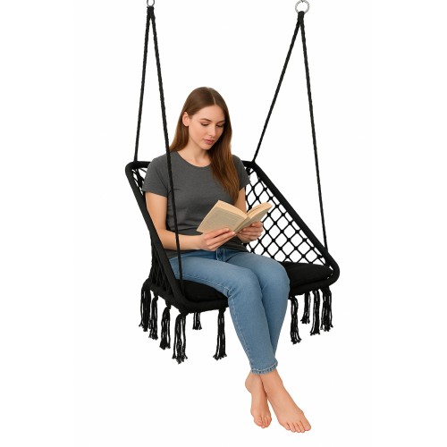 Крісло-гойдалка підвісна квадратна WCG + м’яка подушка, чорний, код: QNSW03BL-IF