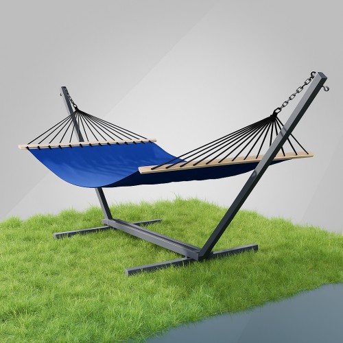 Стійка для гамака + Гамак з планкою двомісний WCG Wish XXL 2000х1500 мм, синій, код: W-5050H08Bl-2  -IF