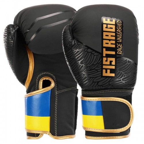 Боксерські рукавиці шкіряні Fistrage Ukraine 14oz, чорний, код: VL-5562_14BK