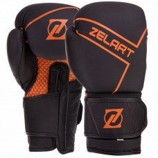 Рукавички боксерські шкіряні на липучці Zelart 10 унцій, чорний-помаранчевий, код: VL-3149_10BKOR-S52