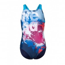 Купальник закритий для дівчат Arena Waves Breaking Swimsuit V Back зріст 128см, 8 років, блакитний-фіолетовий, код: 3468337063070
