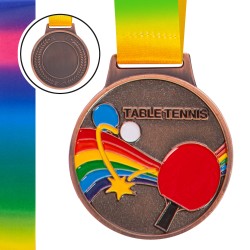 Медаль спортивна зі стрічкою кольорова PlayGame Настільний Теніс d-65 мм бронза, код: C-0341_B