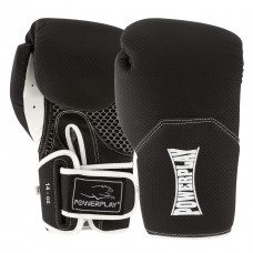 Боксерські рукавиці PowerPlay чорно-білі карбон 14 унцій, код: PP_3011_14oz_Bl/White