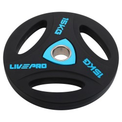 Диски поліуретанові з потрійним хватом та металевою втулкою LiveUp ø51мм, 15кг, чорний, код: LP8020-15