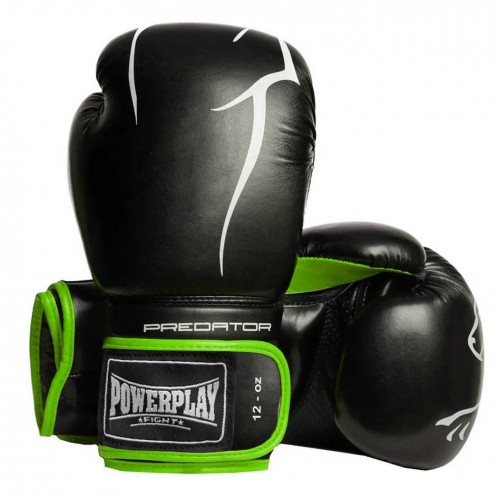 Боксерські рукавиці PowerPlay Jaguar 16 унцій, чорно-зелений, код: PP_3018_16oz_Black/Green