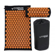 Килимок акупунктурний з валиком Аплікатор Кузнєцова Cornix Classic Mat 720х420х20 мм, чорний-помаранчевий, код: XR-0111