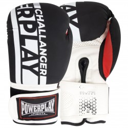 Боксерські рукавиці PowerPlay Matt Challenger 14 унцій, чорний-білий, код: PP_3086_14oz_Bl/White