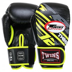 Боксерські рукавиці шкіряні Twins 14 унцій, чорний-салатовий, код: BO-5058_14LG