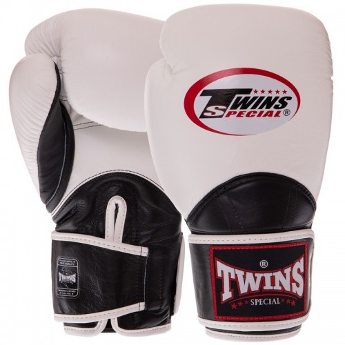 Рукавички боксерські шкіряні Twins Velcro 10 унцій, білий-чорний, код: BGVL11_10WBK