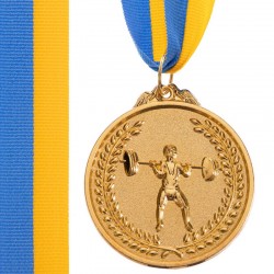 Медаль спортивна зі стрічкою PlayGame Штанга золота, код: C-7023-1_G