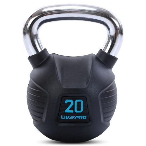 Гиря тренувальна цільна гумова з хромованою ручкою LiveUp 20кг, чорний, код: LP8043-20-S52