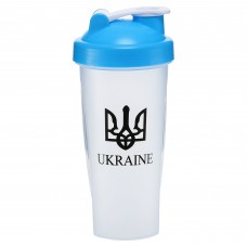 Шейкер з віночком FitGo Ukraine 600мл, прозорий-синій, код: FI-9931_BL