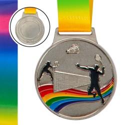 Медаль спортивна зі стрічкою кольорова PlayGame Бадмінтон d-65 мм срібна, код: C-0346_S