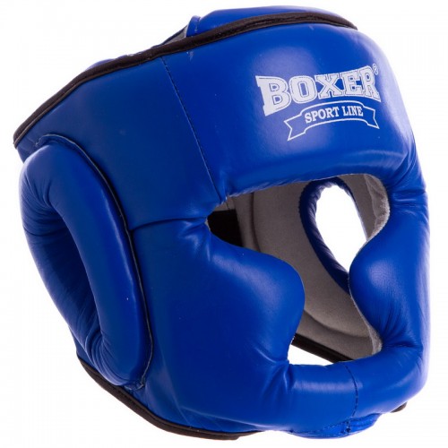 Шолом боксерський з повним захистом шкіряний Boxer Еліт М синій, код: 2033-1_MBL