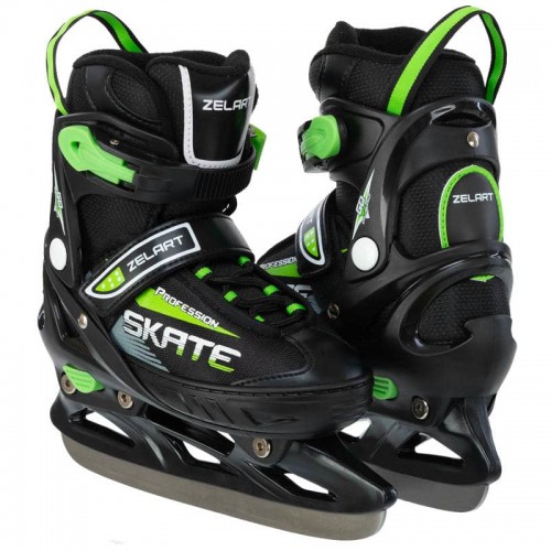 Ковзани розсувні дитячі хокейні Zelart XS (29-32), чорний-салатовий, код: Z-5861_XSBK