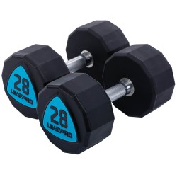 Гантелі цільні професійні з поліуретановим покриттям LiveUp 2х28кг, чорний-синій, код: LP8003-28-S52
