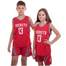 Форма баскетбольна підліткова PlayGame NB-Sport NBA Rockets 13 L (10-13 років), ріст 140-150см, червоний-сірий, код: BA-0966_LRGR-S52