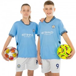 Форма футбольна дитяча PlayGame із символікою Manchester City Haaland 9 домашня 2025, розмір 26, зріст 140-145, блакитний-білий, код: CO-4620_26