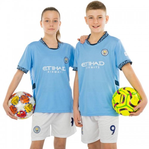 Форма футбольна дитяча PlayGame із символікою Manchester City Haaland 9 домашня 2025, розмір 26, зріст 140-145, блакитний-білий, код: CO-4620_26