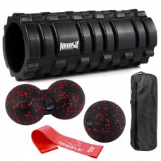 Набір для масажу та йоги PowerPlay (ролик 33x14 см + 2-ва м"ячі) Black + резинка 11 кг., код: PP_4096_Black