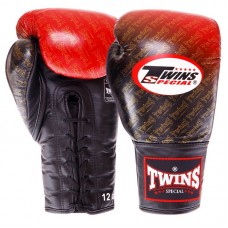 Рукавички боксерські шкіряні Twins професійні на шнурівці 14 унцій, червоний, код: FBGLL1-TW1_14R